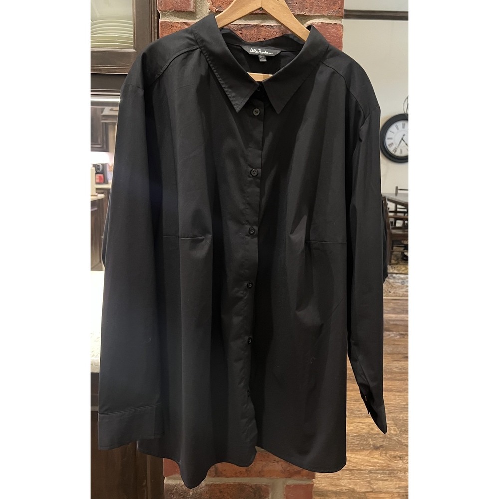 Ulla Popken Women's Sz 24 Black Button Down Classic Office